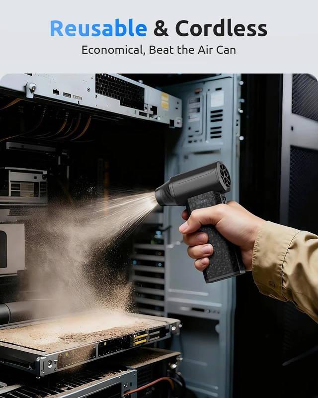Alt view image 5 of 7 - X113 Electric Air Blower 110 000 RPM Rechargeable Air Duster 2× 2500mAh 120W Motor & 3 Adjustable Speeds USB-C Alternative to Compressed Air Cans for PC Keyboard Car and Home