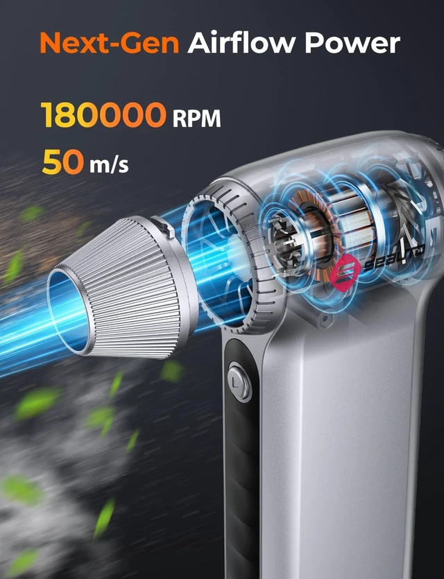 Alt view image 4 of 7 - Electric Air Duster 180000RPM Powerful Cordless Compressed Air Duster with 3-Speed Mini Air Duster Blower Rechargeable Dust Cleaner for Computer Keyboard PC Car Outdoor & Home Cleaning