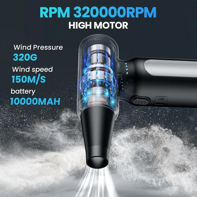 Alt view image 2 of 7 - Electric Compressed Air Duster Rechargeable Cordless Air Duster for PC Keyboard & Electronics Cleaning Replaces Canned Air & Air Cans Portable Air Blower with Multiple Nozzles