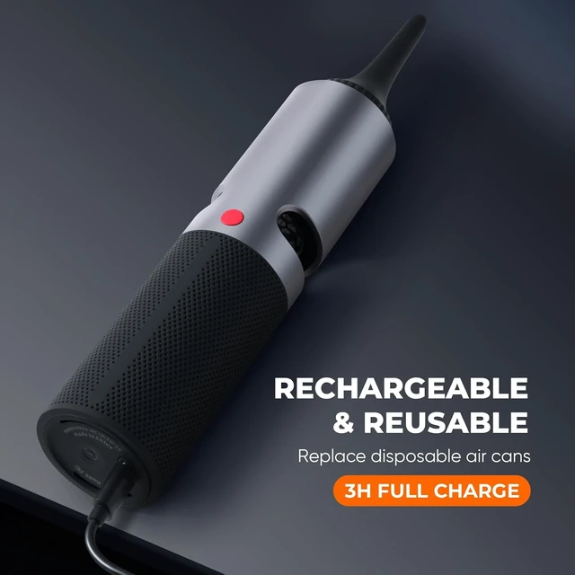 Alt view image 6 of 6 - Electric Air Duster Cordless Compressed Air Duster Metal Body 4 Speeds Hold-to-Turbo for Keyboard PC Car Interior Cleaning Canned Air Alternative
