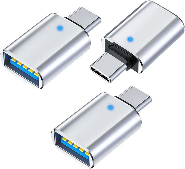 Main image of USB C to USB A 3.0 OTG Adapter Silver 3 Pack for Data Devices