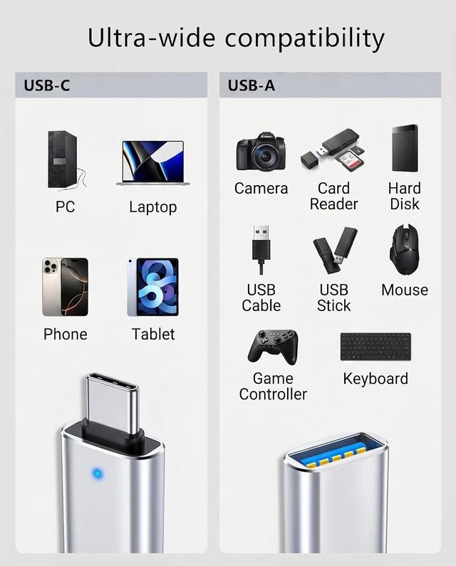 Alt view image 4 of 7 - USB C to USB A 3.0 OTG Adapter Silver 3 Pack for Data Devices