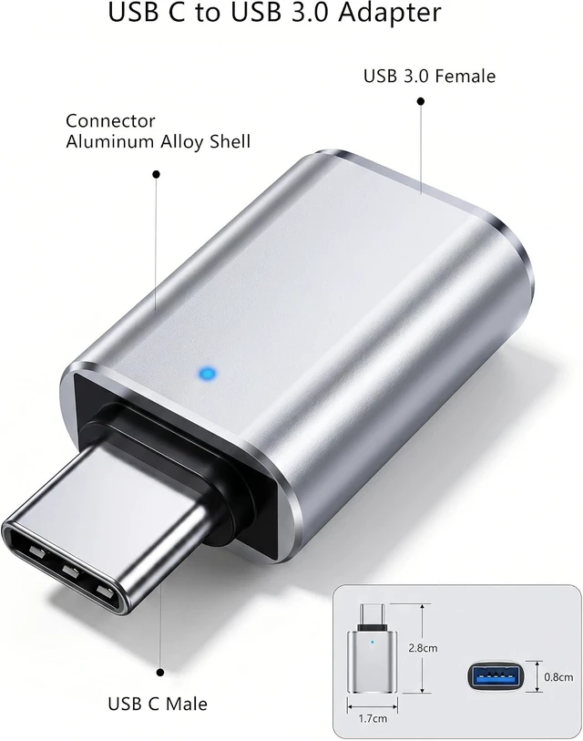 Alt view image 7 of 7 - USB C to USB A 3.0 OTG Adapter Silver 3 Pack for Data Devices