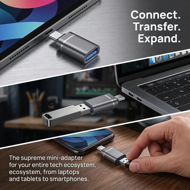 Alt view image 4 of 6 - USB C Male to USB 3.0 Female Adapter Type C to USB A Adapter USB Hub Splitter for Laptop Tablet Phone Black