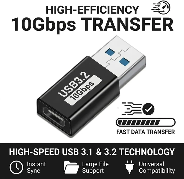 Alt view image 2 of 6 - USB C to USB A Adapter (3-Pack) 10Gbps USB 3.2 Gen2 OTG Type C to USB Adapter Fast Data Transfer & Charging Dongle Compatible with Laptop PC Charger USB Hub Hard Drive Phone