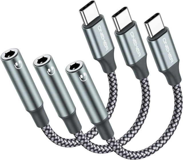 Main image of USB Type C to 3.5mm Headphone Jack Adapter (3-Pack) USB C to Aux Female Audio Dongle Cable Cord Compatible with iPhone 18/17/16/15 Pro/15 Plus Max MacBook Galaxy S26 S25 (Grey)