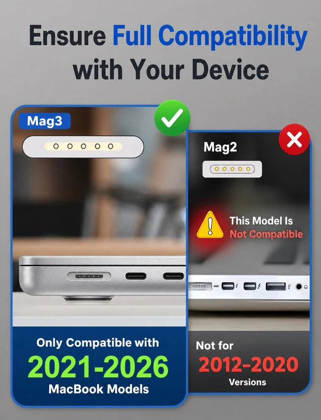Alt view image 2 of 7 - USB-C to Magnetic 3 Cable 6.6FT for MacBook Air/Pro 13-16 M1-M5 2021-2026
