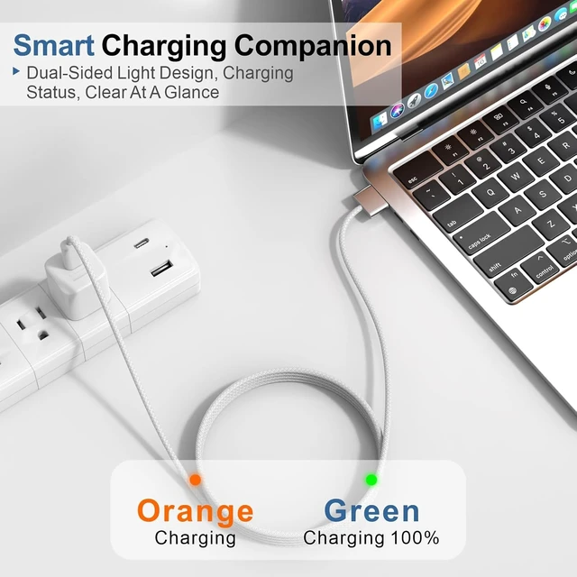 Alt view image 2 of 7 - 140W USB-C to Magnetic 3 Cable 6.6ft for MacBook Pro/Air M2-M5 White