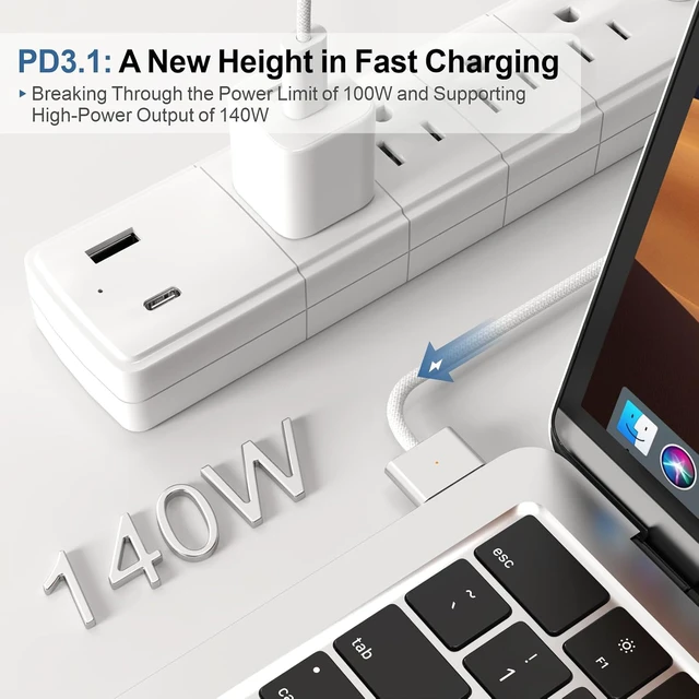 Alt view image 3 of 7 - 140W USB-C to Magnetic 3 Cable 6.6ft for MacBook Pro/Air M2-M5 White
