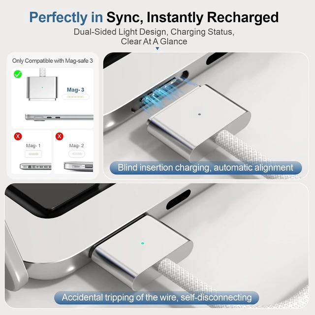 Alt view image 4 of 7 - 140W USB-C to Magnetic 3 Cable 6.6ft for MacBook Pro/Air M2-M5 White