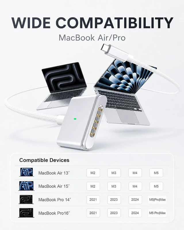 Alt view image 2 of 7 - USB-C to Magnetic 3 Cable 6.6FT 140W Magnetic Safe 3 Cable
