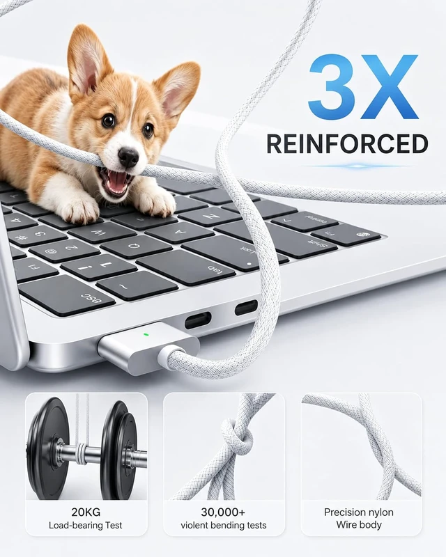 Alt view image 5 of 7 - USB-C to Magnetic 3 Cable 6.6FT 140W Magnetic Safe 3 Cable