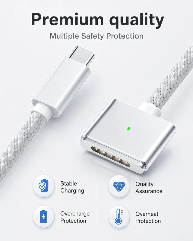 Alt view image 7 of 7 - USB-C to Magnetic 3 Cable 6.6FT 140W Magnetic Safe 3 Cable