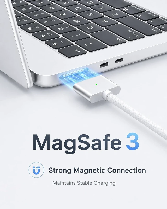 Alt view image 6 of 7 - USB-C to Magnetic 3 Cable 6.6FT 140W Magnetic Safe 3 Cable
