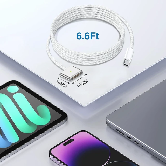 Alt view image 7 of 7 - USB-C to Magnetic 3 Cable 140W Magnetic Safe Charging Cable Compatible with MacBook Pro/Air & M1 M2 M3(Between 2021-2024 14& 16 inch) - 6.6ft