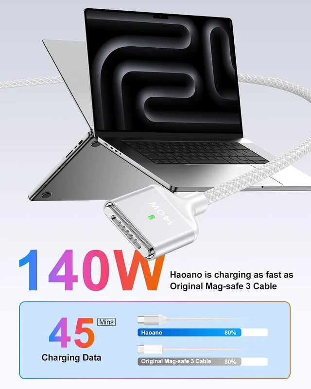 Alt view image 3 of 7 - 140W Magnetic 3 Charging Cable 6FT for MacBook Air Pro M5 M4 M3 M2 Charger