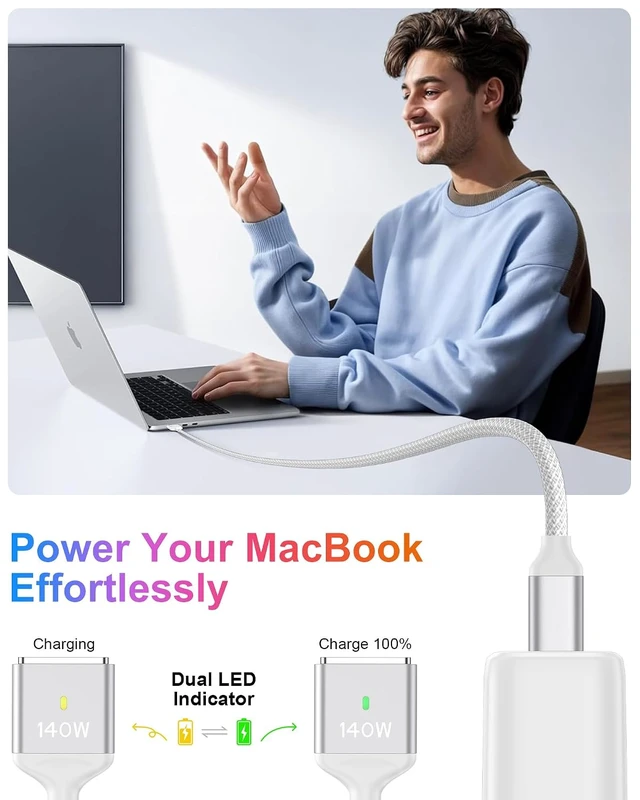 Alt view image 2 of 7 - 140W Magnetic 3 Charging Cable 6FT for MacBook Air Pro M5 M4 M3 M2 Charger
