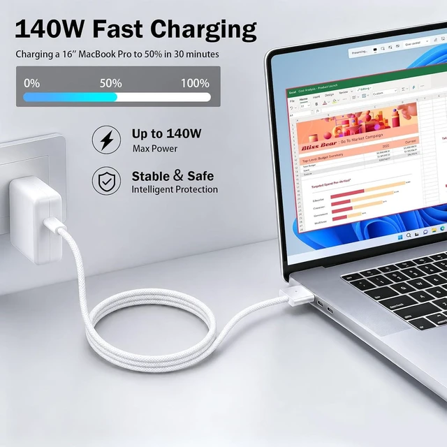 Alt view image 2 of 7 - 140W USB C to Magnetic 3 Cable Compatible with MacBook Pro 16/14 inch (2021-2026 M1 M2 M3 M4 Pro Max) Braided Fast Charging Cord Replacement for Mac Book Air 2022-2024 6.6FT