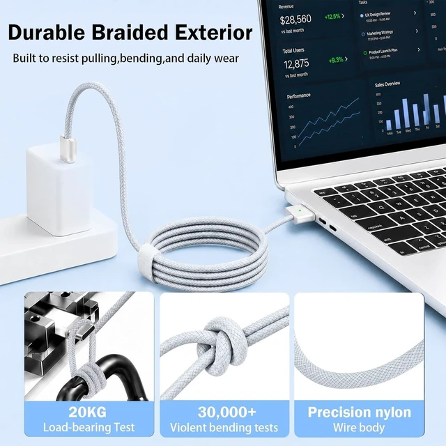 Alt view image 5 of 7 - 140W USB C to Magnetic 3 Cable Compatible with MacBook Pro 16/14 inch (2021-2026 M1 M2 M3 M4 Pro Max) Braided Fast Charging Cord Replacement for Mac Book Air 2022-2024 6.6FT