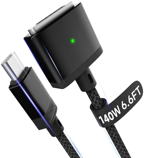 Main image of Magnetic 3 Cable USB-C 6.6FT Compatible with M5/M4/M3/M2 MacBook Air Pro Charger 140W Cable for MacBook Air (13/15 2026/2025/2024/2023/2022) Pro (16/14 2026/2025/2024/2023/2021) Black