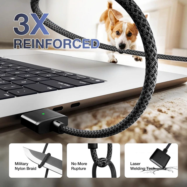 Alt view image 4 of 6 - Magnetic 3 Cable USB-C 6.6FT Compatible with M5/M4/M3/M2 MacBook Air Pro Charger 140W Cable for MacBook Air (13/15 2026/2025/2024/2023/2022) Pro (16/14 2026/2025/2024/2023/2021) Black