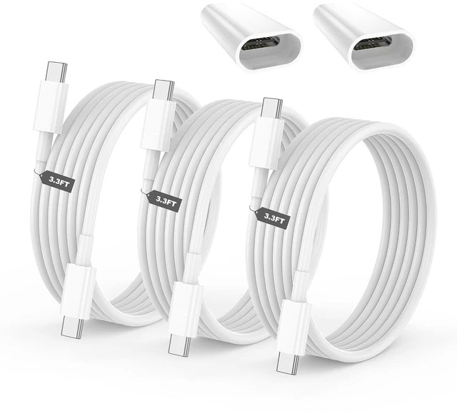 Main image of USB C to USB C Cable 60W Type C Cable 3-Pack 3FT with Couplers White