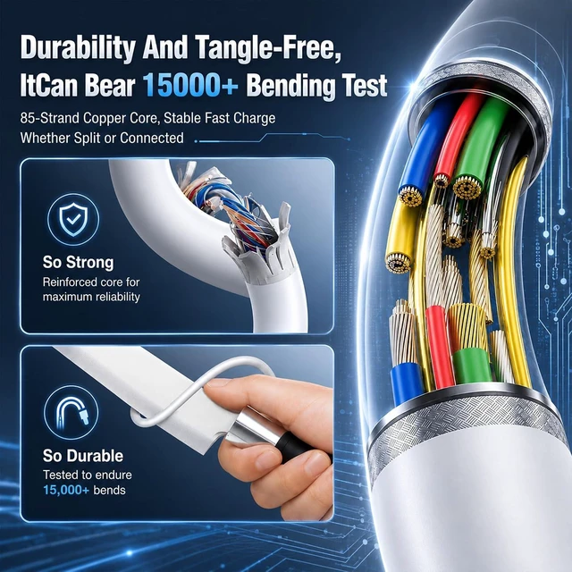 Alt view image 6 of 7 - USB C to USB C Cable 60W Type C Cable 3-Pack 3FT with Couplers White