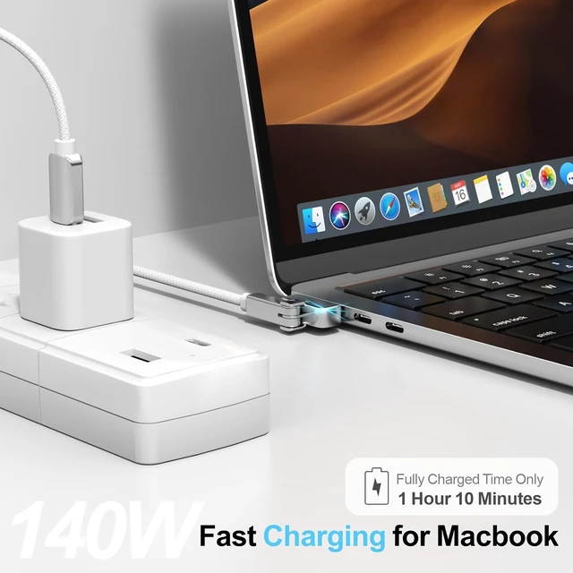 Alt view image 2 of 7 - 140W Magnetic 3 Charging Cable 6.6FT (2M) Braided USB-C to Magnetic 3 Cord Compatible with MagSafe 3 for M1-M4 MacBook Pro 14/16 (2021-2025) & Air 13/15 (2022-2025) Fast Charge