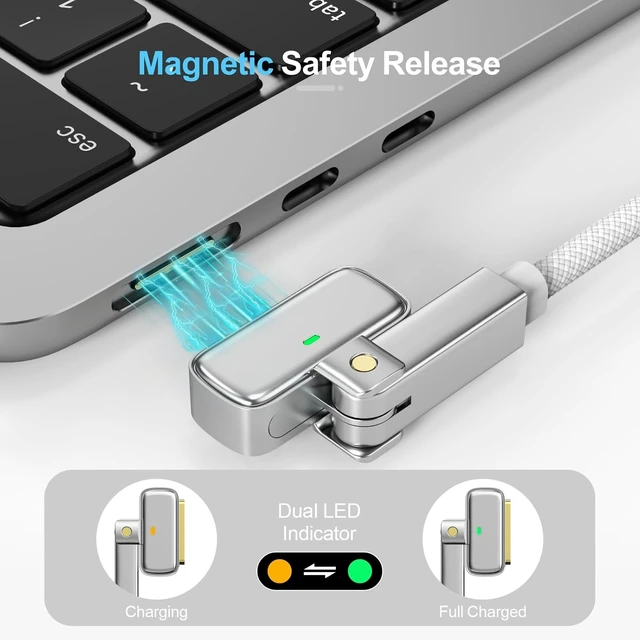 Alt view image 3 of 7 - 140W Magnetic 3 Charging Cable 6.6FT (2M) Braided USB-C to Magnetic 3 Cord Compatible with MagSafe 3 for M1-M4 MacBook Pro 14/16 (2021-2025) & Air 13/15 (2022-2025) Fast Charge