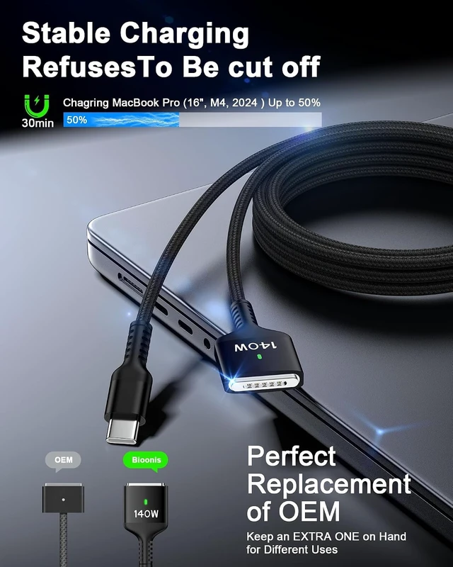 Alt view image 6 of 7 - 140W MagSafe 3 Cable 6.6ft for MacBook Pro (16/14 M5 M4 M3) & MacBook Air