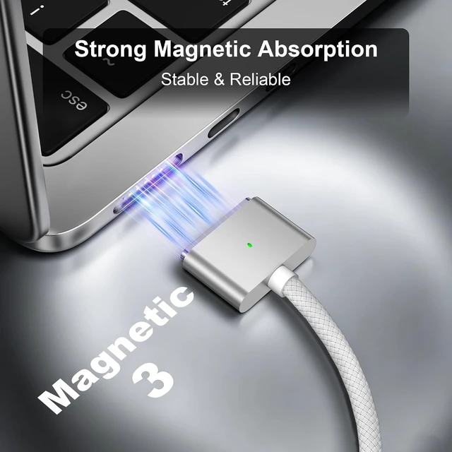 Alt view image 4 of 7 - USB C to Magnetic 3 Charging Cable 6.6FT 140W LED Braided for MacBook