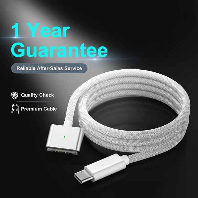 Alt view image 7 of 7 - USB C to Magnetic 3 Charging Cable 6.6FT 140W LED Braided for MacBook