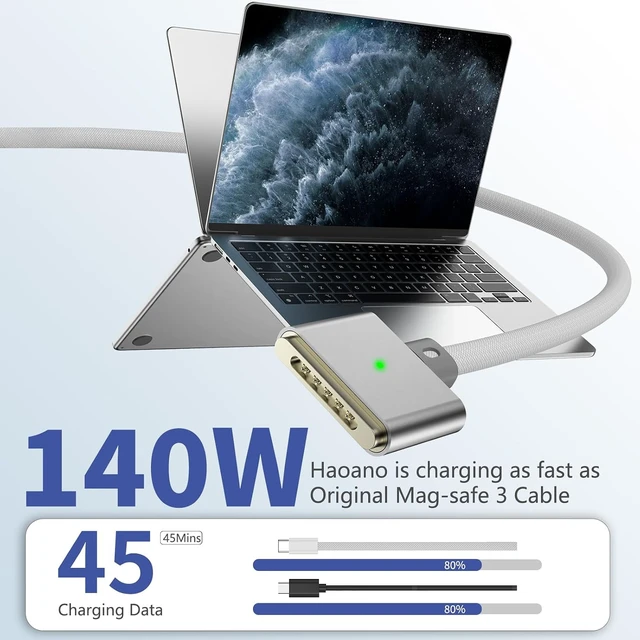 Alt view image 5 of 7 - 140W USB-C to Magnetic 3 Cable 6.6ft for MacBook Pro/Air
