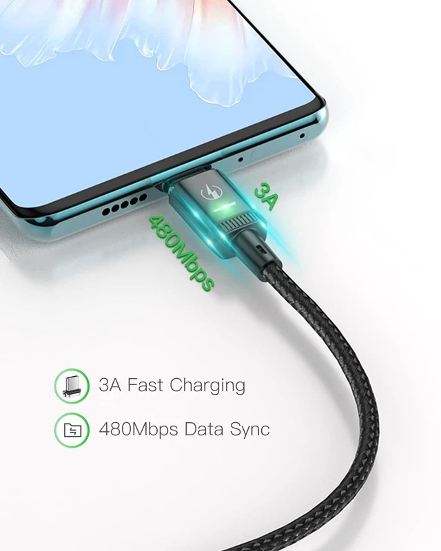 Alt view image 3 of 7 - Magnetic USB C Cable (2 Pack 3ft/3ft) 3A Fast Charging USB Type C Charger Cord with LED Nylon Braided USB C Magnetic Charging Cable for & Type C Device (Black 3ft+3ft)