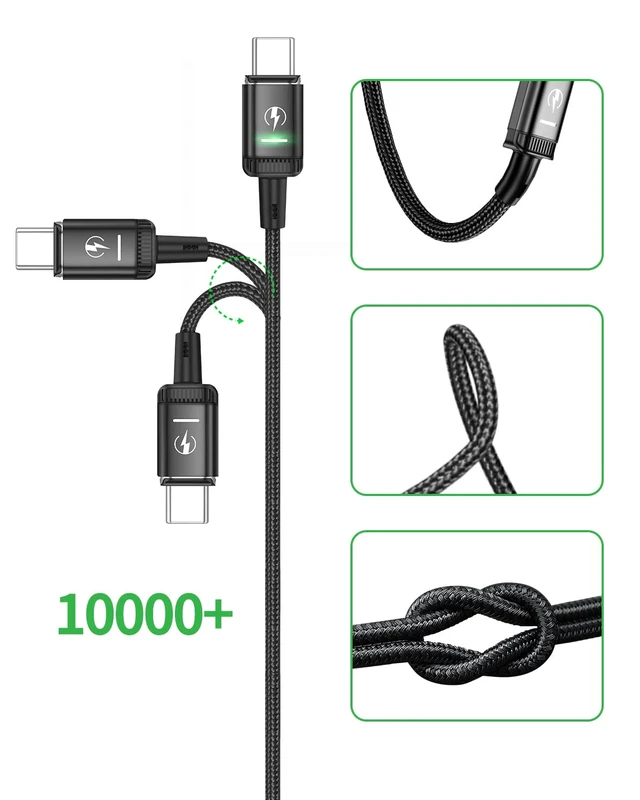 Alt view image 5 of 7 - Magnetic USB C Cable (2 Pack 3ft/3ft) 3A Fast Charging USB Type C Charger Cord with LED Nylon Braided USB C Magnetic Charging Cable for & Type C Device (Black 3ft+3ft)
