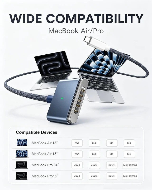 Alt view image 2 of 7 - USB-C to Magnetic 3 Cable 6.6FT 140W Magnetic Safe 3 Cable