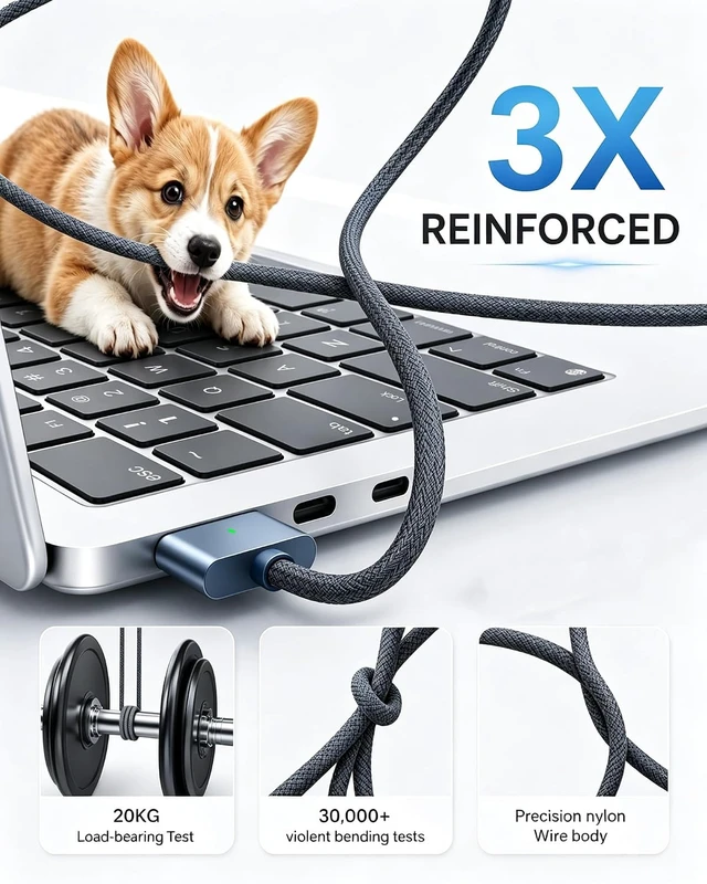 Alt view image 5 of 7 - USB-C to Magnetic 3 Cable 6.6FT 140W Magnetic Safe 3 Cable