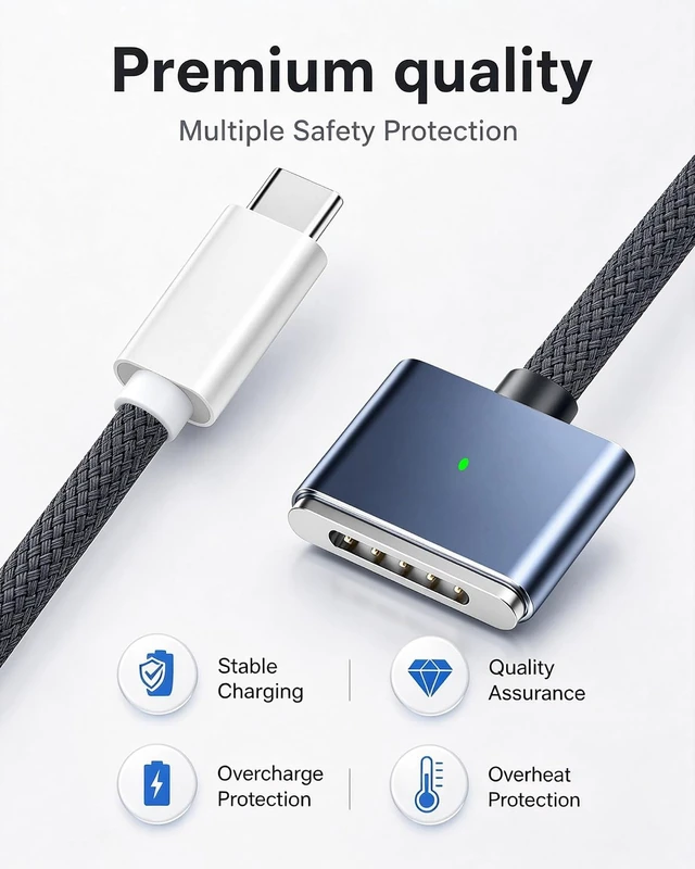 Alt view image 7 of 7 - USB-C to Magnetic 3 Cable 6.6FT 140W Magnetic Safe 3 Cable