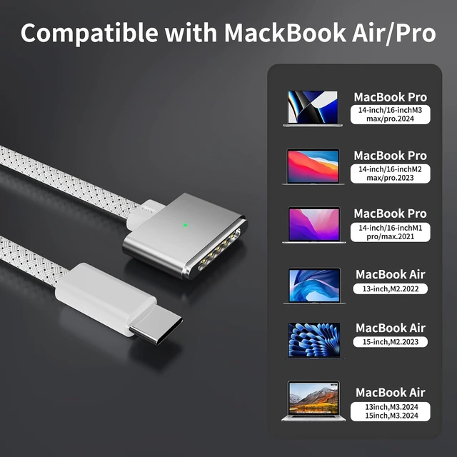 Alt view image 6 of 7 - USB-C to Magnetic 3 Cable 6.6ft for MacBook Pro/Air