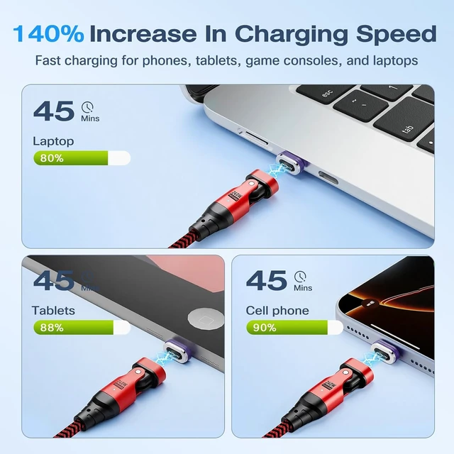 Alt view image 4 of 7 - USB C to USB C Magnetic Charging Cable 240W Magnetic Phone Charger Cable