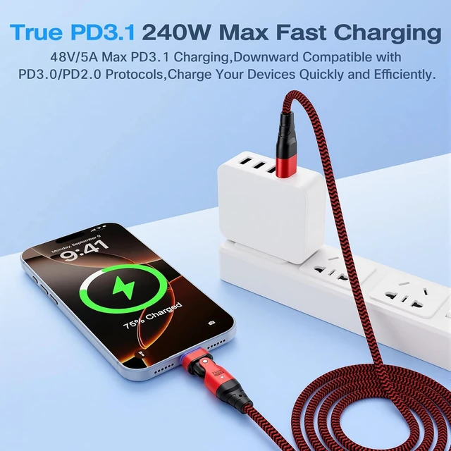Alt view image 5 of 7 - USB C to USB C Magnetic Charging Cable 240W Magnetic Phone Charger Cable