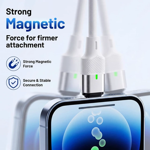 Alt view image 3 of 7 - 240W USB-C to USB-C Magnetic Fast Charging Cable with 2 Detachable Tips 6FT