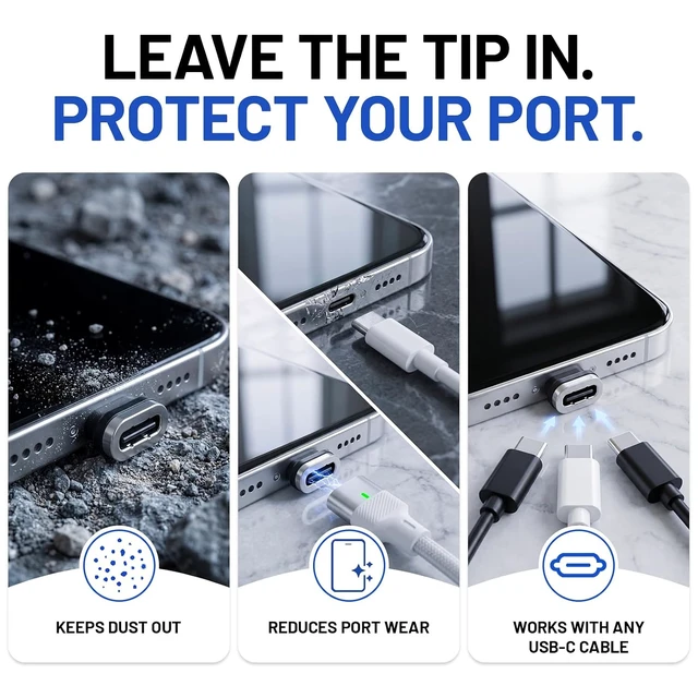 Alt view image 4 of 7 - 240W USB-C to USB-C Magnetic Fast Charging Cable with 2 Detachable Tips 6FT