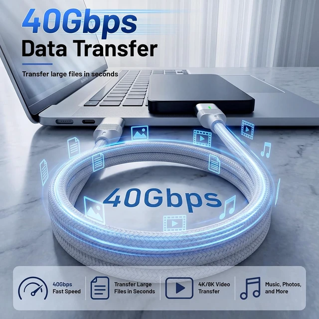 Alt view image 7 of 7 - 240W USB-C to USB-C Magnetic Fast Charging Cable with 2 Detachable Tips 6FT