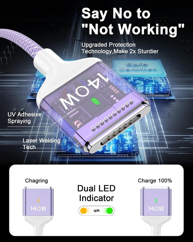 Alt view image 4 of 7 - 140W MagSafe 3 Cable 6.6ft Mac Charging Cable for MacBook Pro (16/14 M5 M4 M3 M2) & MacBook Air (15/13 M5 M3 M2) USB C to Magnetic 3 Charging Cord Mag Safe Charger