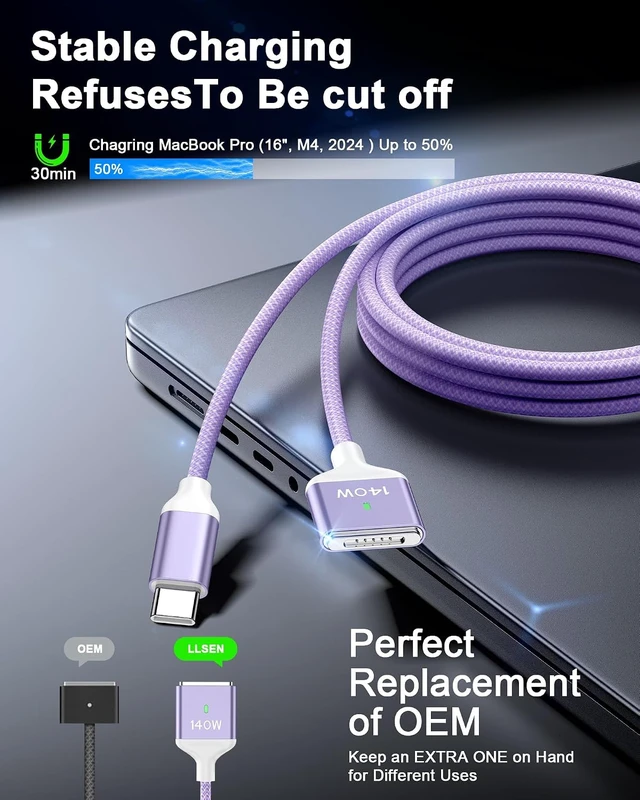 Alt view image 6 of 7 - 140W MagSafe 3 Cable 6.6ft Mac Charging Cable for MacBook Pro (16/14 M5 M4 M3 M2) & MacBook Air (15/13 M5 M3 M2) USB C to Magnetic 3 Charging Cord Mag Safe Charger