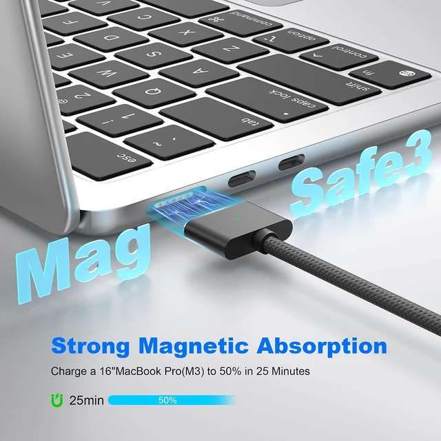 Alt view image 3 of 6 - 140W USB C to Magnetic 3 Cable Compatible with MacBook Air/Pro 6.6FT