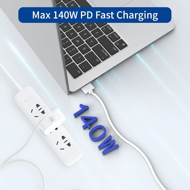 Alt view image 2 of 7 - 140W USB-C to Magnetic 3 Cable Safe Charging Cable Compatible with MacBook Pro 2021 M1 Pro & Max 14 16 MacBook Air 2022 M2 2023 M2 Pro & Max 14 16 - 6.6ft White