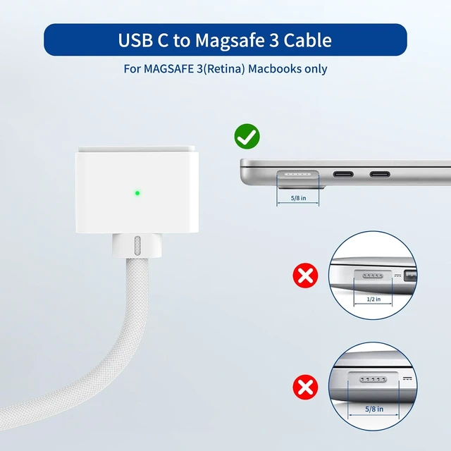 Alt view image 6 of 7 - 140W USB-C to Magnetic 3 Cable Safe Charging Cable Compatible with MacBook Pro 2021 M1 Pro & Max 14 16 MacBook Air 2022 M2 2023 M2 Pro & Max 14 16 - 6.6ft White