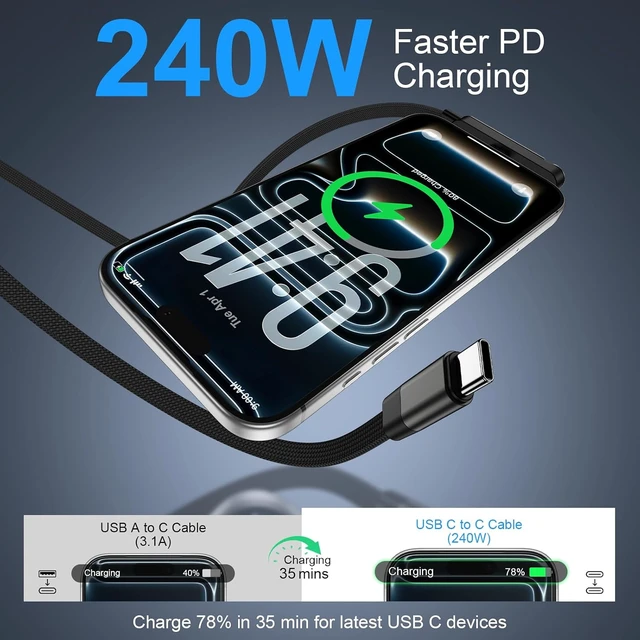 Alt view image 2 of 7 - Invisible Stand Charger Cable 240w Fast Charging USB C to USB C Cord 5FT